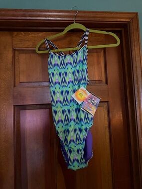 Girls' Aztec Print One-Piece Swimsuit - Green & Purple